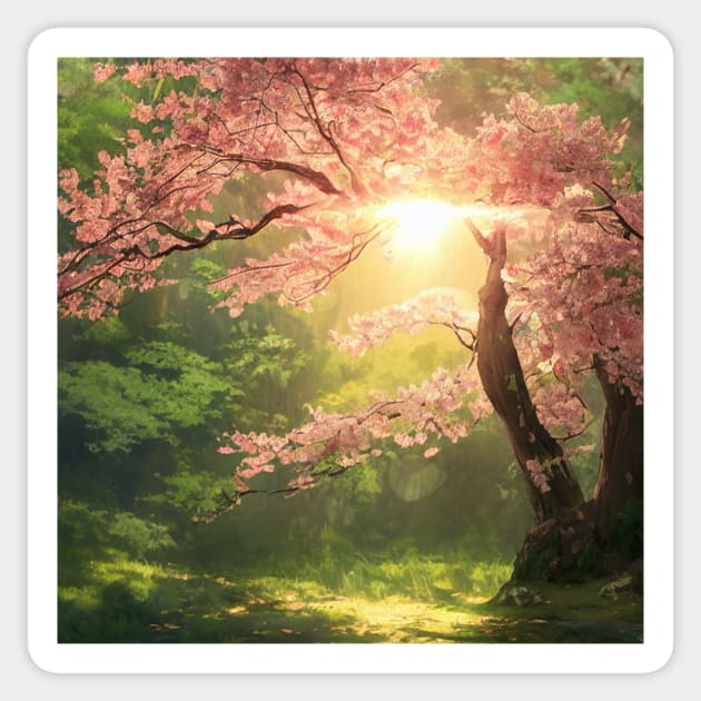 Sakura Forest: A Sunlit Haven Sticker by D3monic